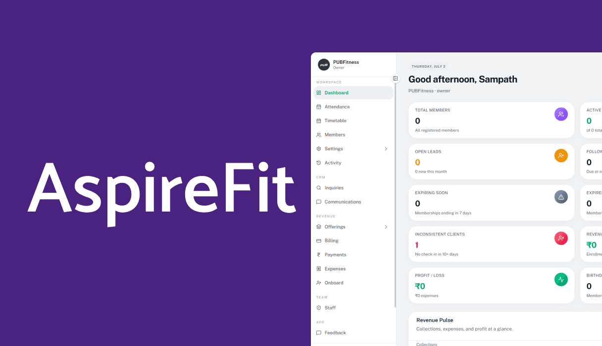 AspireFit- A gym management CRM and mobile application.